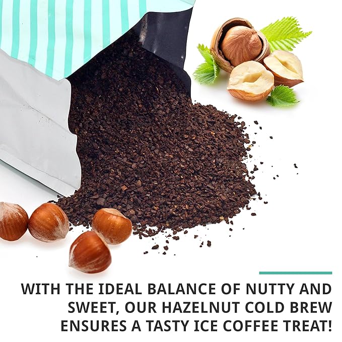 Cold Brew Organic Coarse Ground Flavored Coffee, Hazelnut Flavor, Dark Roast, Colombian Supremo, Coarse Grind for Cold Brew & French Press,1 LB