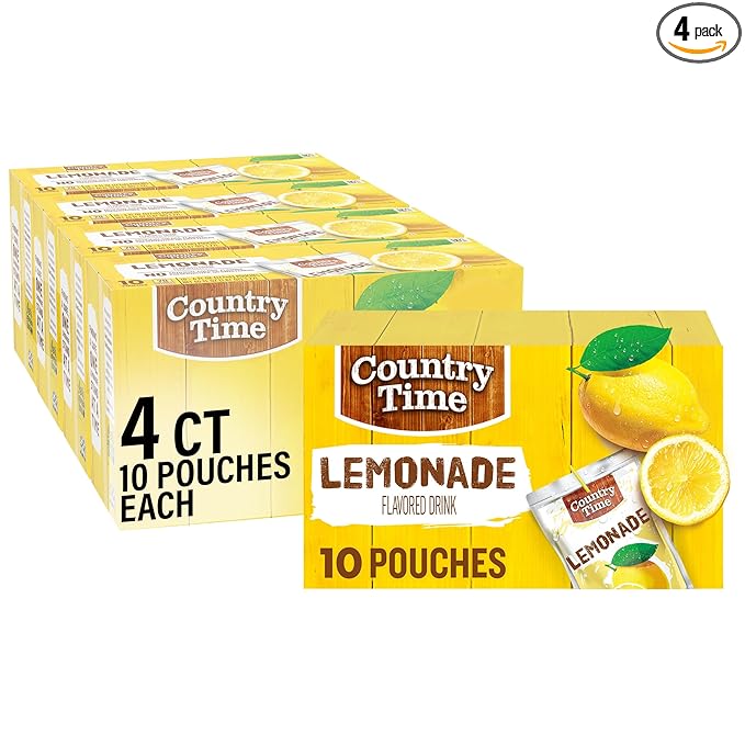 COUNTRY TIME Lemonade Ready to Drink Flavored Drink Pouches, 40 ct Pack, 4 Boxes of 10 Drink Pouches