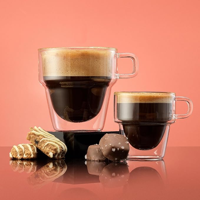 JoyJolt Stoiva Double Wall Insulated Espresso Glass Cups – 5 oz. (150 ml) Shot Cup with Handle – Stackable Thermal Clear Glass Cups, Fit for Espresso Machine and Coffee Maker – Set of 4