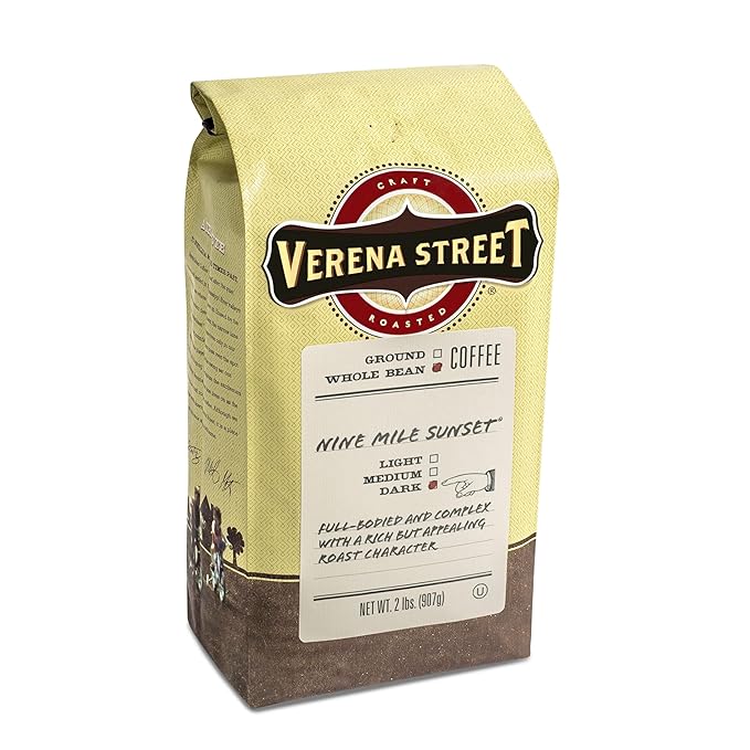Verena Street 2 Pound Whole Bean Coffee, Dark Roast, Nine Mile Sunset, Rainforest Alliance Certified Arabica Coffee