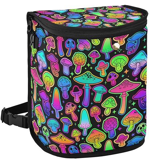 Colorful Mushrooms Rainbow Star Car Trash Can Car Garbage Bag with Lid Hanging Waterproof Leak Proof Vehicle Storage Bin