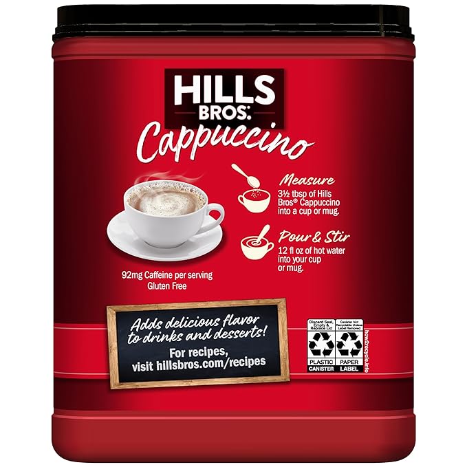 Hills Bros. Cappuccino Mix – Rich, Frothy Coffeehouse-Tasting Instant Drink Mix – Quick and Easy Preparation – Perfect for Hot & Iced Drinks & Creaming Coffee – Classic Cappuccino, 1 Pack of 14oz