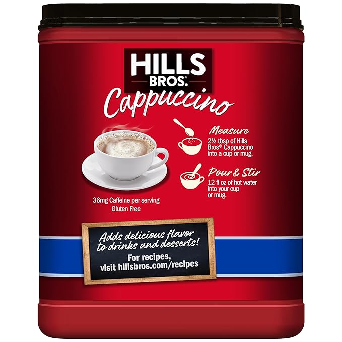 Hills Bros. Cappuccino Mix – Rich, Frothy Coffeehouse-Tasting Instant Drink Mix – Quick & Easy Preparation – Perfect for Hot & Iced Drinks & Creaming Coffee – Sugar-Free French Vanilla, 1 Pack of 12oz
