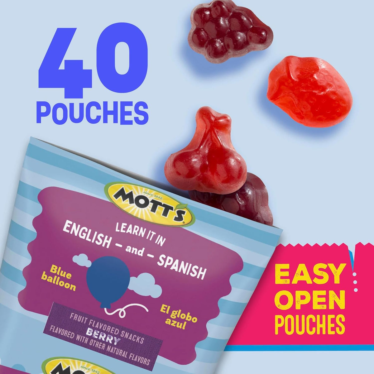 Mott's Fruit Flavored Snacks, Berry, Gluten Free Snack, Family Pack, 40 Ct, 32 oz