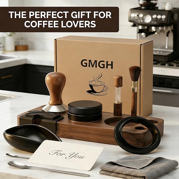 28PCS Espresso Accessories Kit, 51mm Espresso Tamper Tools, Espresso Machine Accessories Set with Wood Station, Distributor, WDT Tool, Puck Screen, Dosing Funnel, Powder Shaker, Latte Pen & Stencils