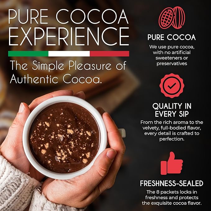 Cafe Garibaldi Premium Hot Chocolate Classic - Organic Instant Cocoa Mix with Cocoa Powder, Fair Trade Gluten-Free & GMO-Free 8 Servings x 0.62oz Packets, Ideal Italian Hot Chocolate Gift