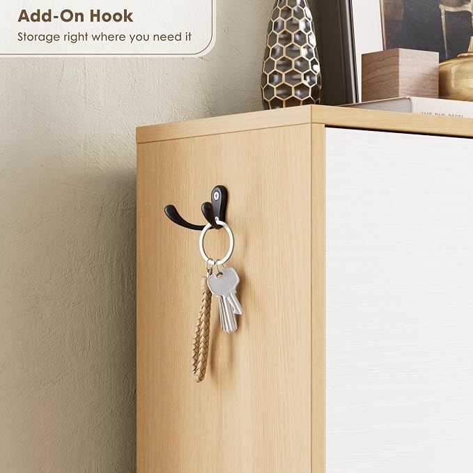 Nicetree Shoe Storage Cabinet for Entryway, Modern Shoe Cabinet, Freestanding Shoe Rack Cabinet, Hidden Shoe Dresser for Hallway,Foyer, Natural Oak and White