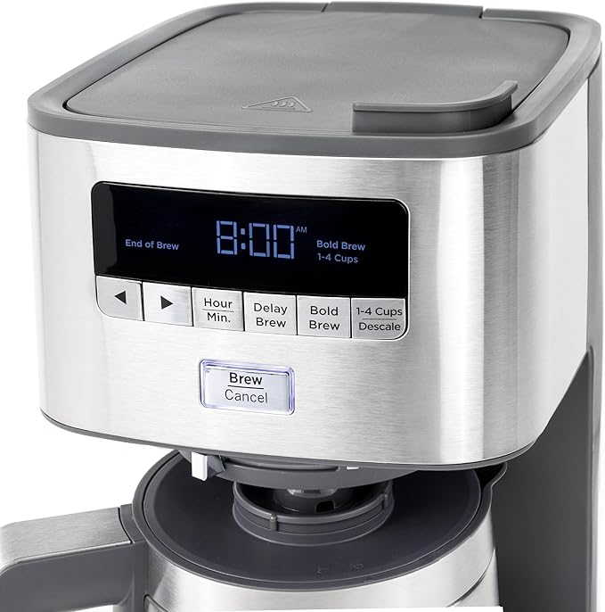 GE Drip Coffee Maker With Timer | 10-Cup Thermal Carafe Coffee Pot Keeps Coffee Warm for 2 Hours | Adjustable Brew Strength | Wide Shower Head for Maximum Flavor | Kitchen Essentials | Stainless Steel