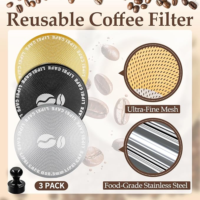 3 packs 58.5mm Espresso Puck Screen - 0.2mm Espresso Puck Screen, Stainless Steel Reusable Coffee Filter, Compatible with Espresso Machine 58mm Portafilter Basket (58.5mm)