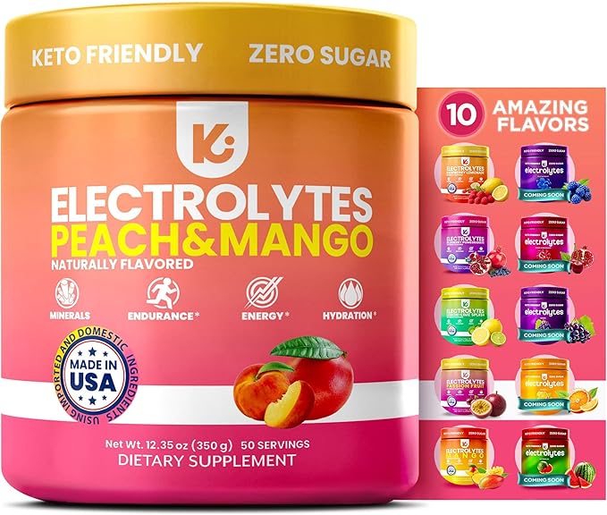 Keppi Electrolytes Powder – Peach Mango Flavor – No Sugar Hydration Supplement with Potassium, Magnesium, Sodium – 50 Servings – Keto, Vegan, Fasting-Friendly, Zero Calorie Electrolyte Drink