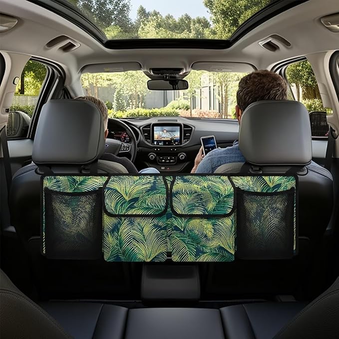 Trunk Organizer for SUV Car Storage Organizer, Oxford Cloth Easy to Install Space-Saving Car Backseat Organizers Tropical Leaf Car Trunk Organizers for Women, Frees Trunk Floor