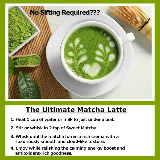 Organic Sweet Matcha Green Tea Powder - Cafe Style Blend by Cherie Sweet Heart - 16oz, Vegan & Gluten-Free, Rich in Antioxidants, Perfect for Lattes, Smoothies & Baking