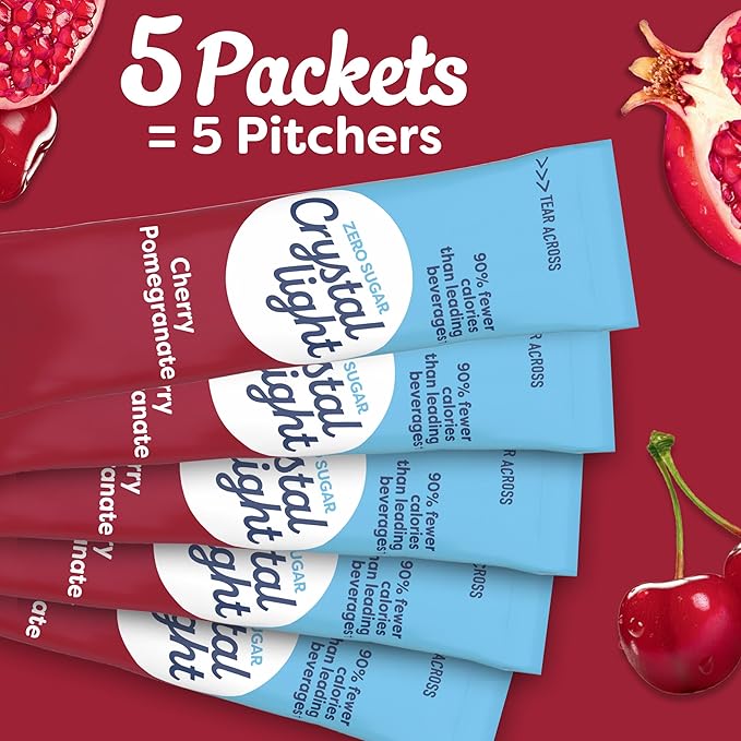 Crystal Light Drink Mix, 5 Pitcher Packets, for Flavorful Hydration and Shareable Refreshment, Cherry Pomegranate, flavored with other natural flavor, Zero Sugar, Low Calorie, 2.2 oz