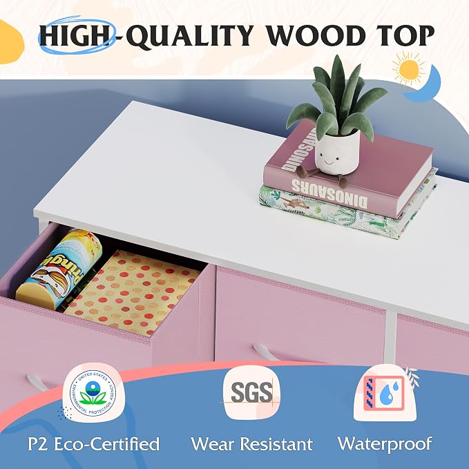 WLIVE Dresser for Bedroom with 8 Drawers, Wide Fabric Dresser for Storage and Organization, Bedroom Dressers, Chest of Drawers for Living Room, Closet, Hallway, Cloudy Pink