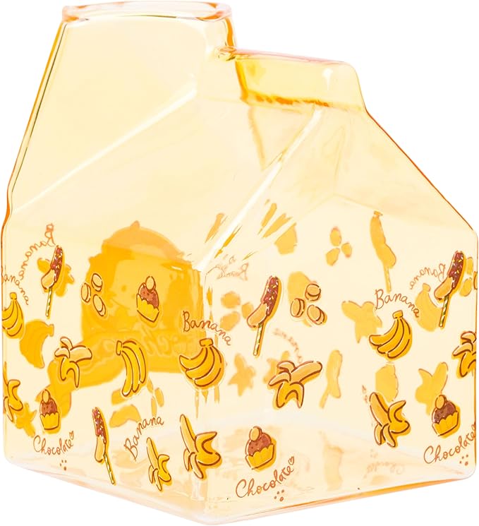 Silver Buffalo Sanrio Hello Kitty and Friends Featuring Pochacco Bananas Yellow Glass Milk Cup, 11.9 Ounces