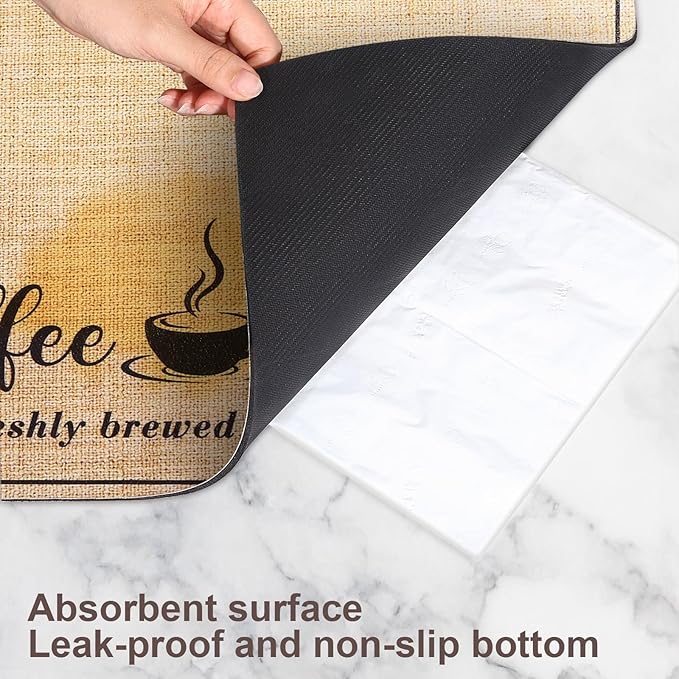 Absorbent Coffee Mat, Fashion Dish Drying Mat for Kitchen Counter Coffee Bar Accessories Espresso Machine Dish Rack 16" x 24" Beige