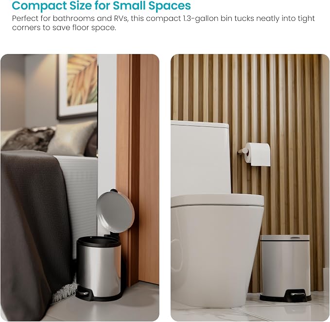 Home Zone Living 1.3 Gallon Small Trash Can with a Step Pedal Lid