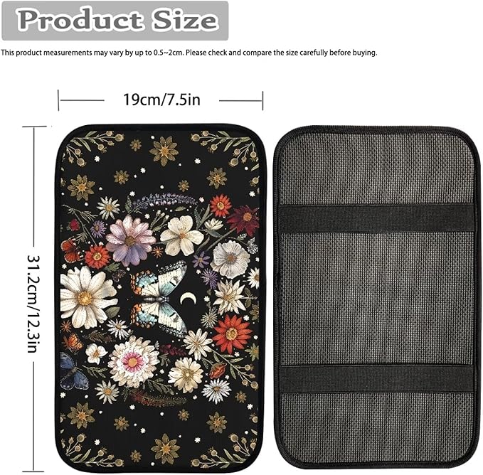 Mintutlipy Butterfly Daisy Flower Car Armrest Cover Car Arm Rest Pad Car Interior Accessories for Girls Women Dust Proof Car Center Console Protector