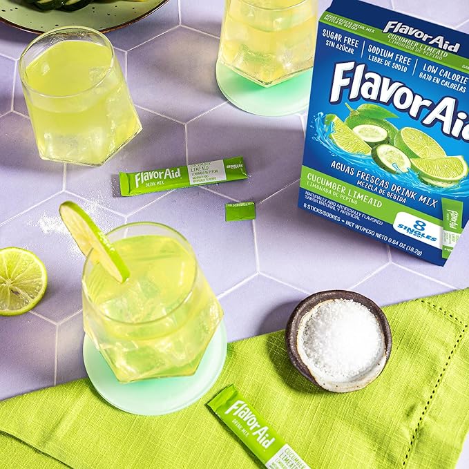 Flavor Aid Singles To Go Powder Packets, Water Drink Mix, Watertok Cucumber Lime, 96 Servings, 8 Count, Pack of 12