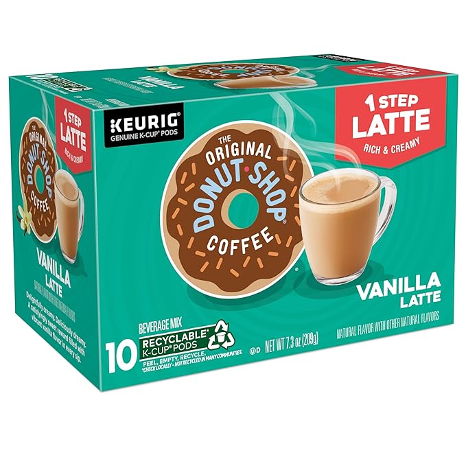 The Original Donut Shop Vanilla One-Step Latte, Single Serve Coffee K-Cup Pod, Flavored Coffee, 60 Count (6 Packs of 10)