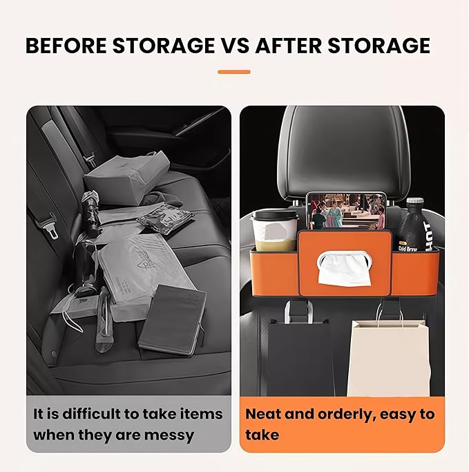 2026 Multifunctional Car Organizers and Storage Box with Drink Cup Holder Tissue Box, Backseat Organizers Hanging Storage for Hold Phone,Snacks, Drinks, Handbag, Most Vehicles (Beige-1)