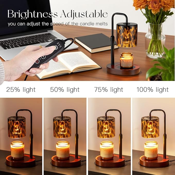 Candeldo Tortoise Shell Home Decor: Black Candle Warmer Lamp with Timer Vintage Leopard Lamp with 2 Bulbs Height Adjustable Cheetah Candle Warmer Dimmable Women Birthday Gift