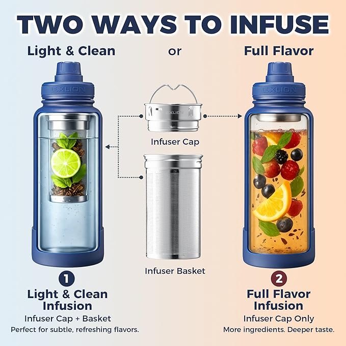Lexlion Tea Infuser Water Bottle 22 Oz – Triple Wall Insulated Stainless Steel, Loose Leaf & Fruit Strainer, 3 Leakproof Lids, BPA-Free Silicone Sleeve, Reusable Thermal Mug
