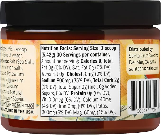 Santa Cruz Paleo Electrolyte Powder, Mango Flavor, Sugar Free Hydration Drink Mix with Himalayan Pink Salt, Sea Salt, Magnesium Glycinate, Potassium Chloride, Sweetened with Stevia, 30 Servings