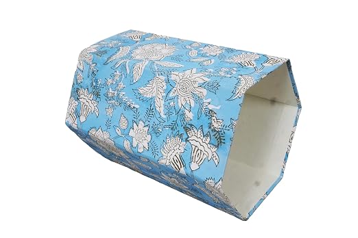 Generic 3.3 Gallon Cotton Hand Block Printed Paper Waste Basket |Small Decorative Trash Can for Housewarming Gifts in Living Room, Bedroom, Bathroom | Eco-Friendly, Plastic-Free (1, SKY WHITE FLOWAR)