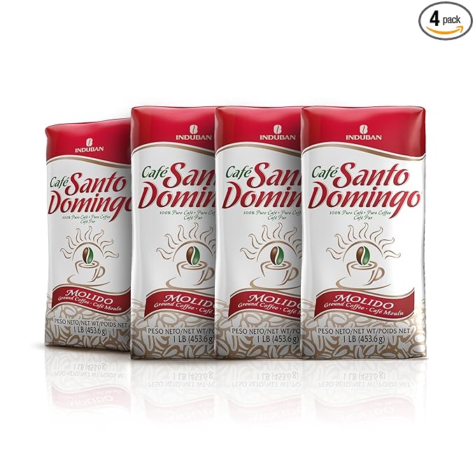 Café Santo Domingo, 16 oz Bag, Ground Coffee, Medium Roast - Product from the Dominican Republic (Pack of 4)