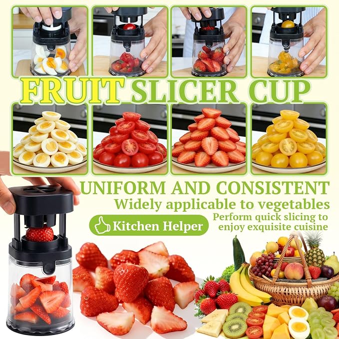 Hendiy Fruit Slicer Cup | Cuts Strawberries, Cuts Grapes, Cuts Eggs, Even Pieces in Seconds