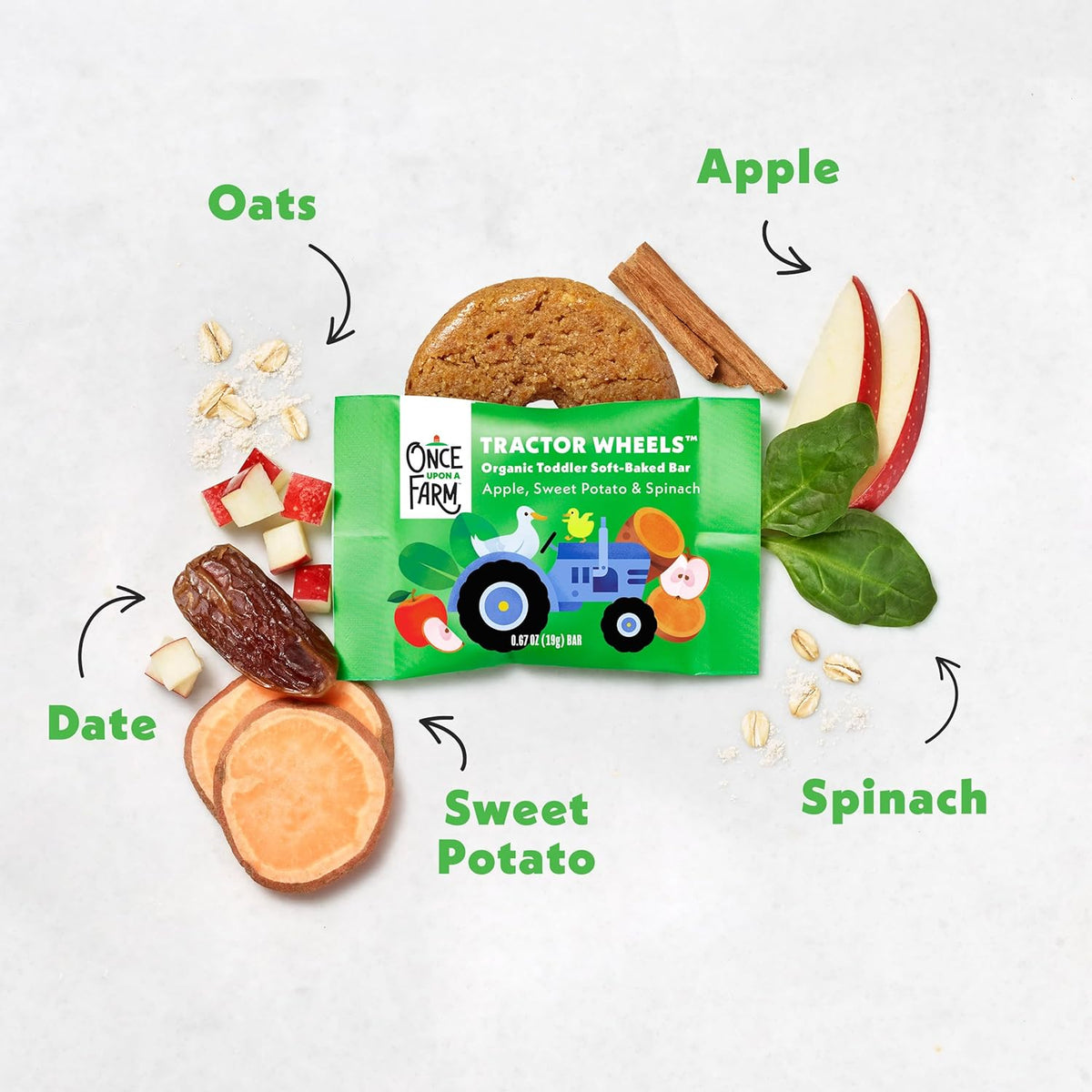 Once Upon a Farm Organic Tractor Wheels Toddler Bar, Apple, Sweet Potato & Spinach