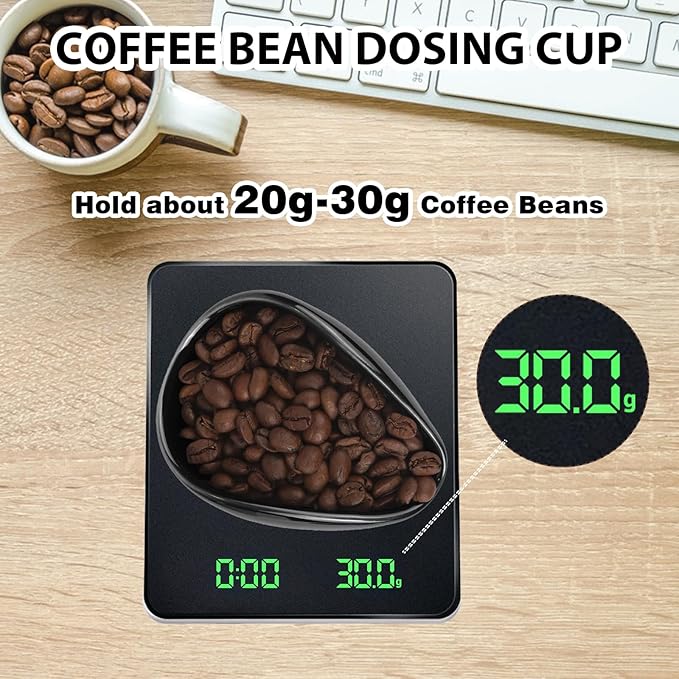 Coffee Bean Dosing Cup, Capacity 20-30g, Measuring Cup with 10ML RDT Spray Bottle and Grind Size Ruler, Ultimate Coffee Kit 3-in-1 Pro Set, Espresso Lover Gift, Tea Bar Accessories Kit (Black Ceramic)