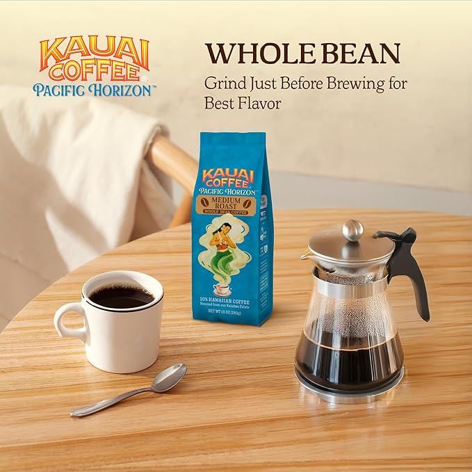 Kauai Coffee Whole Bean Coffee – Smooth, Non-Bitter Pure Arabica – Light Floral Notes & Bright Aroma – Grown on Hawaii's Largest Coffee Farm – Koloa Estate Medium Roast, 1 Pack of 10oz