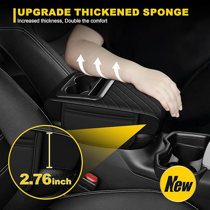 Center Console Cover for XT6: Armrest Cover for Car with 2 Storage Bags - Waterproof Leather Center Console Cover with Cup Holder for Car,Anti-Scratch Auto Armrest Pad Accessory （Black