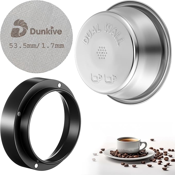 54mm Dual Wall Filter Basket, 53.3mm Puck Screen & 54mm Espresso Dosing Funnel Compatible with Breville BES860XL/11.41 Barista Express, Stainless Steel Portafilter Basket & Lower Shower Screen