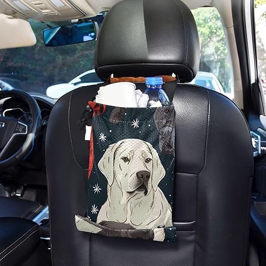 ALAZA Hanging Car Trash Bags Garbage Bag Trash Can for Back Seat Small Dog Colorful Washable Storage Bag Retractable 2 Pack