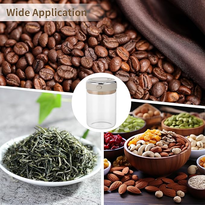 Coffee Bean Storage Container with CO2 One-Way Valve, 1100 ml Clear Glass Coffee Canister with Date Tracker, Vacuum Storage Container for Beans, Grain, Snack, Sugar, Tea, 6.3 x 4.45 in