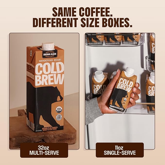 Wandering Bear Organic Vanilla Coffee Cold Brew On Tap, Iced Coffee Drink -Extra Strong, Smooth, No Sugar Added, Shelf-Stable, Ready to Drink, Gluten Free & Vegan Decaf -16 Servings of 6fl.oz -96fl.oz
