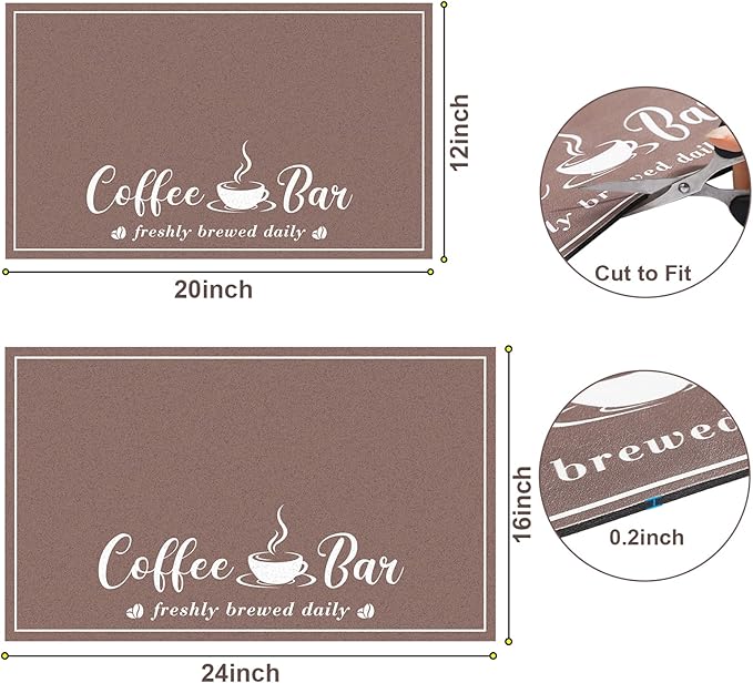 Absorbent Coffee Mat, Fashion Dish Drying Mat for Kitchen Counter Coffee Bar Accessories Espresso Machine Dish Rack 12" x 20" Brown