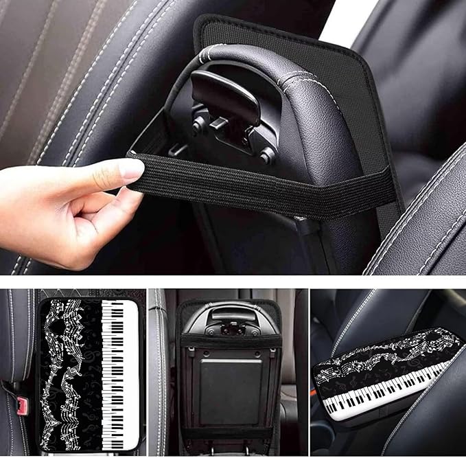 Mintutlipy Piano Car Armrest Cushion Protector for Women Men Universal Automotive Center Console Cover Sweat Proof Dust Proof