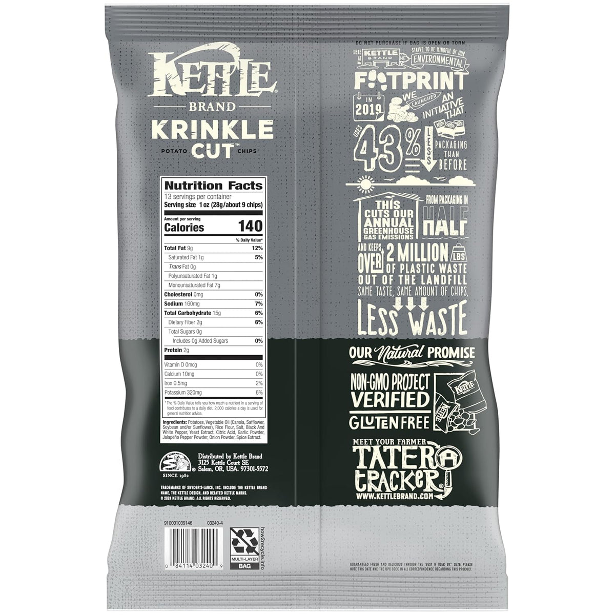 Kettle Brand Potato Chips, Krinkle Cut, Salt & Ground Pepper Kettle Chips, Party Size, 13 Oz