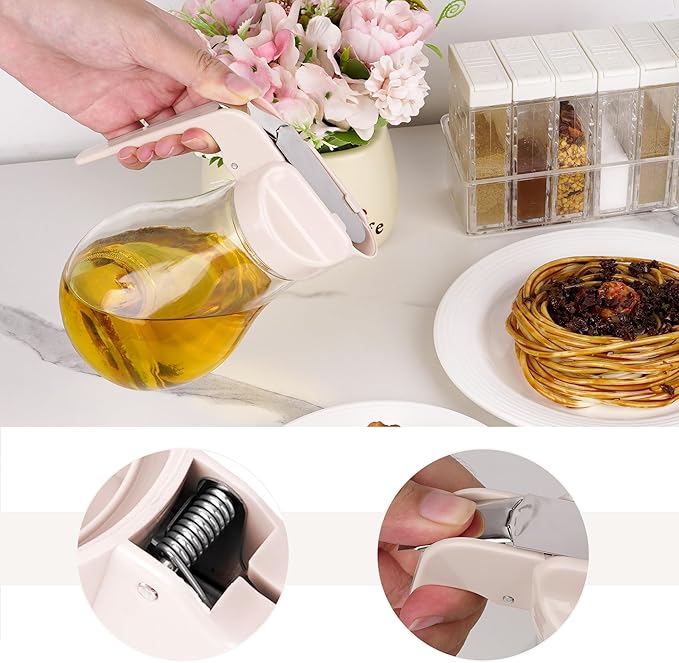 13.5oz Glass Syrup Dispenser with No-Drip Stainless Steel Spout - Honey Jar, Maple Syrup Pourer & Oil Cruet - Cream White Kitchen Container for Pancakes & Waffles