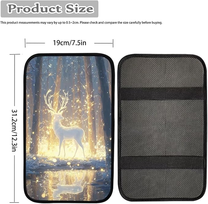 Deer Forest Print Car Center Console Cushion Pad Dust-Proof Universal Armrest Cover Decorative Car Interior Accessories for Truck Sedan SUV