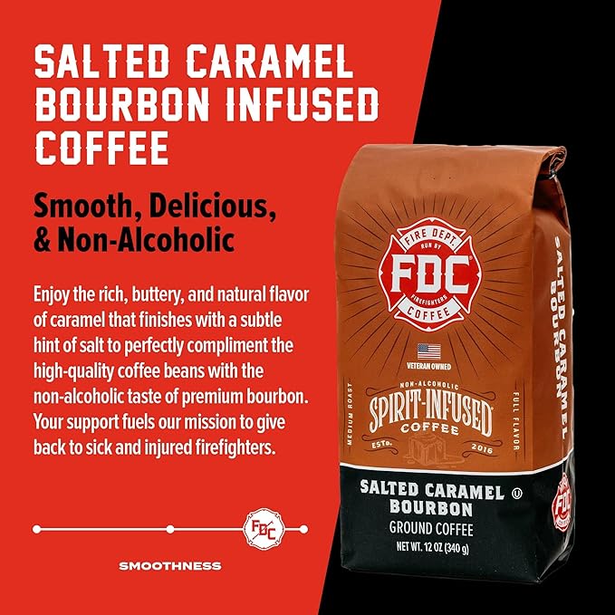 Fire Department Coffee - Salted Caramel Bourbon Coffee - Veteran Owned - Premium Bourbon Infused - Ground Medium Roast - Non-Alcoholic - Roasted in the USA - Veteran Owned (12 oz, Pack of 2)