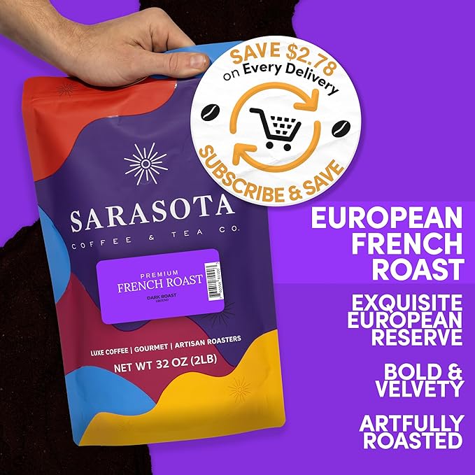 2 lb French Roast Ground Coffee | Dark Roast European Coffee | Extra Bold Strong Bulk Ground | Low Acid, Specialty Grade | 32 oz