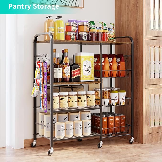 HapiRm Rolling Kitchen Microwave Cart - 4 Tier Microwave Table Stand with Pull-Out Baskets, Coffee Bar Baker's Rack with Wheels Rolling Storage Cart Organizer Shelf for Living Room Office, Balcony