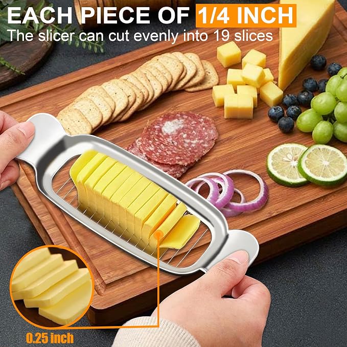 2 Pack Cheese Slicers, AITRAI Stainless Steel Wire Butter Slicer Cutter with Cheese Plane Tool for Soft, Semi-Hard, Hard Cheeses, Butter, Eggs, Fruits丨Dishwasher Safe
