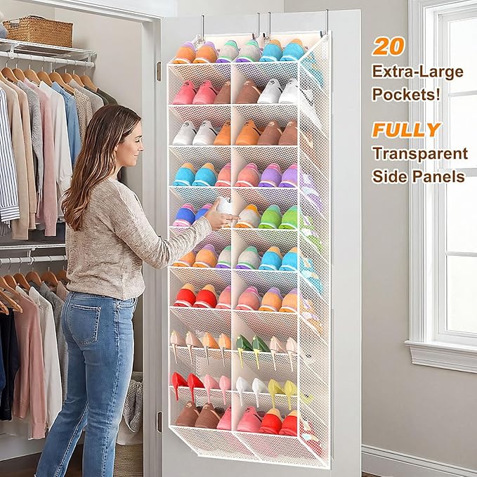 UVIAHOMI Over the Door Shoe Organizer for 20-30 Pairs, 10-Tier, Beige