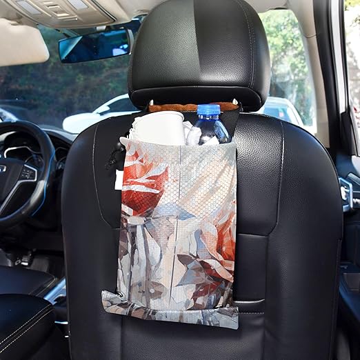ALAZA Hanging Car Trash Bags Garbage Bag Trash Can for Back Seat Small Rose Grunge 1 Washable Storage Bag Retractable 2 Pack